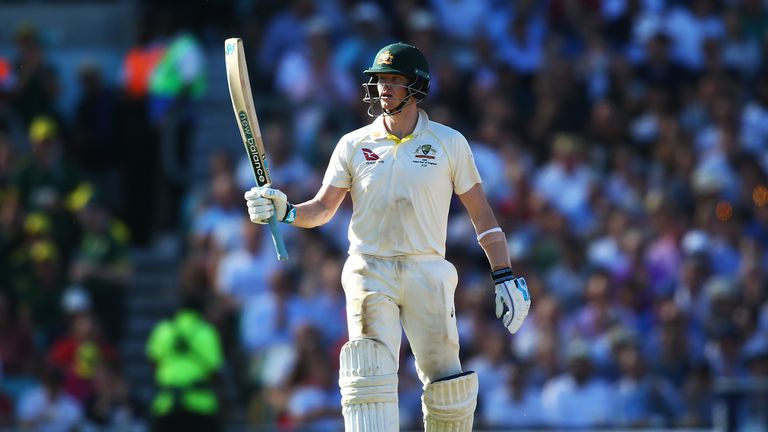 Steve Smith celebrates his 50 at The Oval
