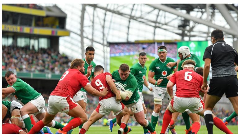 Prop Tadhg Furlong wrestled over for Ireland's second try 