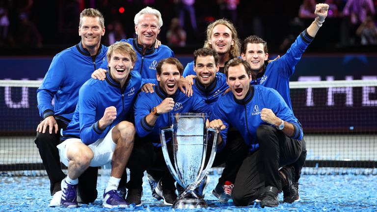 Team Europe celebrate their success at the Laver Cup in Geneva