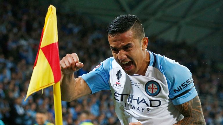 MELBOURNE, AUSTRALIA - NOVEMBER 30:  Tim Cahill of Melbourne City celebrates after kicking a goal during the FFA Cup Final match between Melbourne City FC and Sydney FC at AAMI Park on November 30, 2016 in Melbourne, Australia.  (Photo by Daniel Pockett/Getty Images)