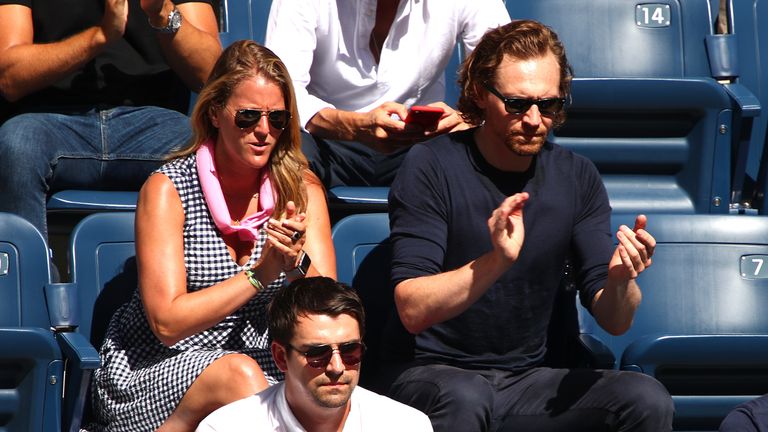Actor Tom Hiddleston watches Johanna Konta of Great Britain play during her Women's Singles quarterfinal match against Elina Svitolina of the of the Ukraine on day nine of the 2019 US Open at the USTA Billie Jean King National Tennis Center on September 03, 2019 in the Queens borough of New York