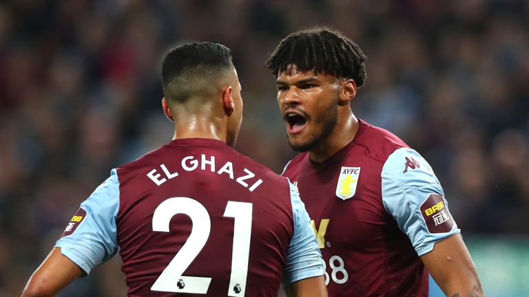 Tyrone Mings and Anwar El Ghazi exchange words during the 0-0 draw with West Ham