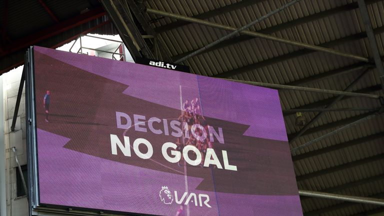 The scoreboard confirming Sheffield United's goal was ruled out by VAR