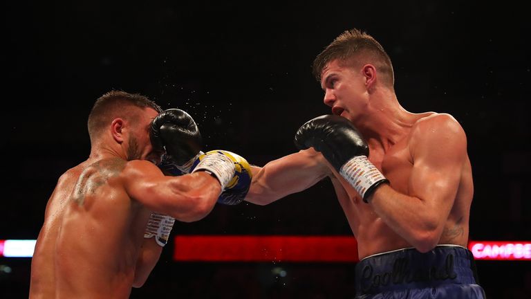 Vasily Lomachenko (left) and Luke Campbell are pictured during the WBA, WBO, WBC Lightweight World Title contest between Vasily Lomachenko and Luke Campbell at The O2 Arena on August 31, 2019 in London, England. 