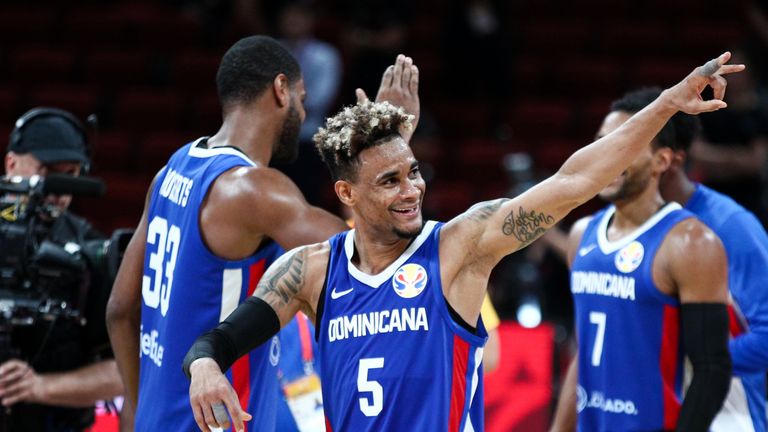 Victor Liz of Dominican Republic celebrates beating Germany at the FIBA World Cup