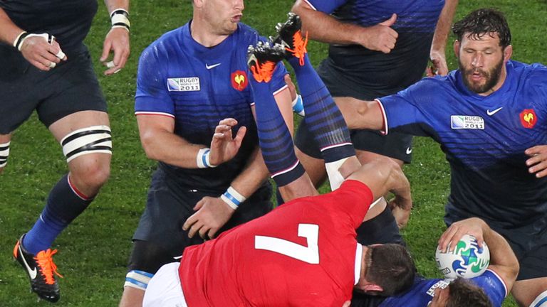 Sam Warburton was sent off for this tackle on Vincent Clerc in the 2011 World Cup semi-final