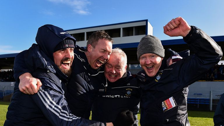 O'Brien, second from left, celebrates Westmeath's National League promotion earlier this year