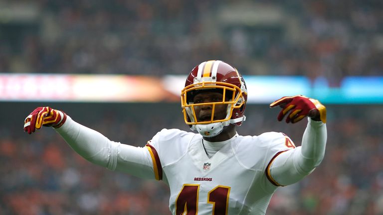 LONDON, ENGLAND - OCTOBER 30: Redskins' Will Blackmon gets the crowd going during the NFL International Series match between Washington Redskins and Cincinnati Bengals at Wembley Stadium on October 30, 2016 in London, England. (Photo by Alan Crowhurst/Getty Images) *** Local Caption *** Will Blackmon