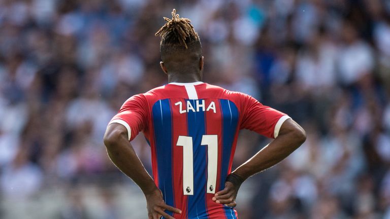 Crystal Palace&#39;s Wilfried Zaha looks frustrated