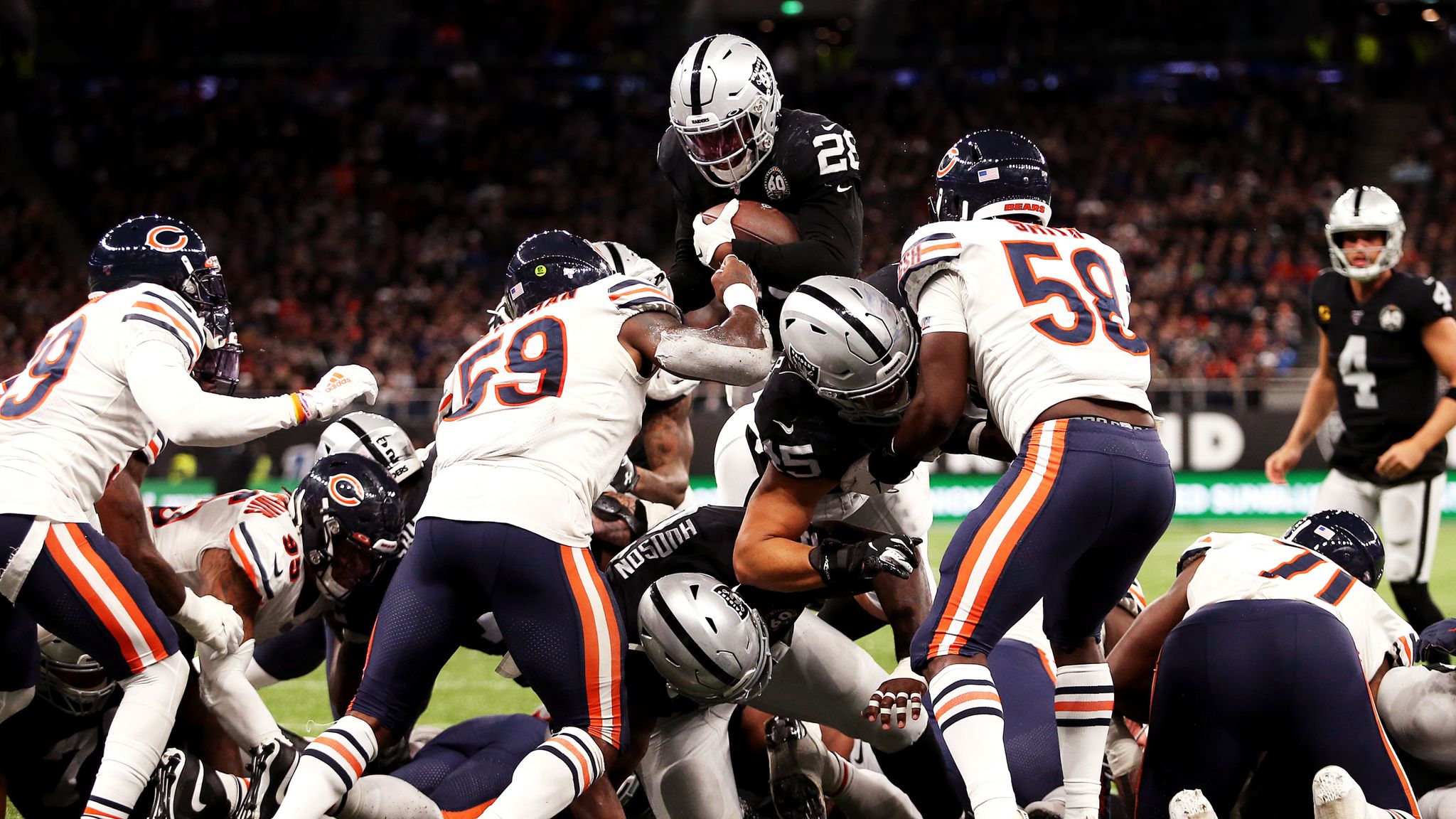 Chicago Bears quarterback Chase Daniel (4) is sacked by Oakland