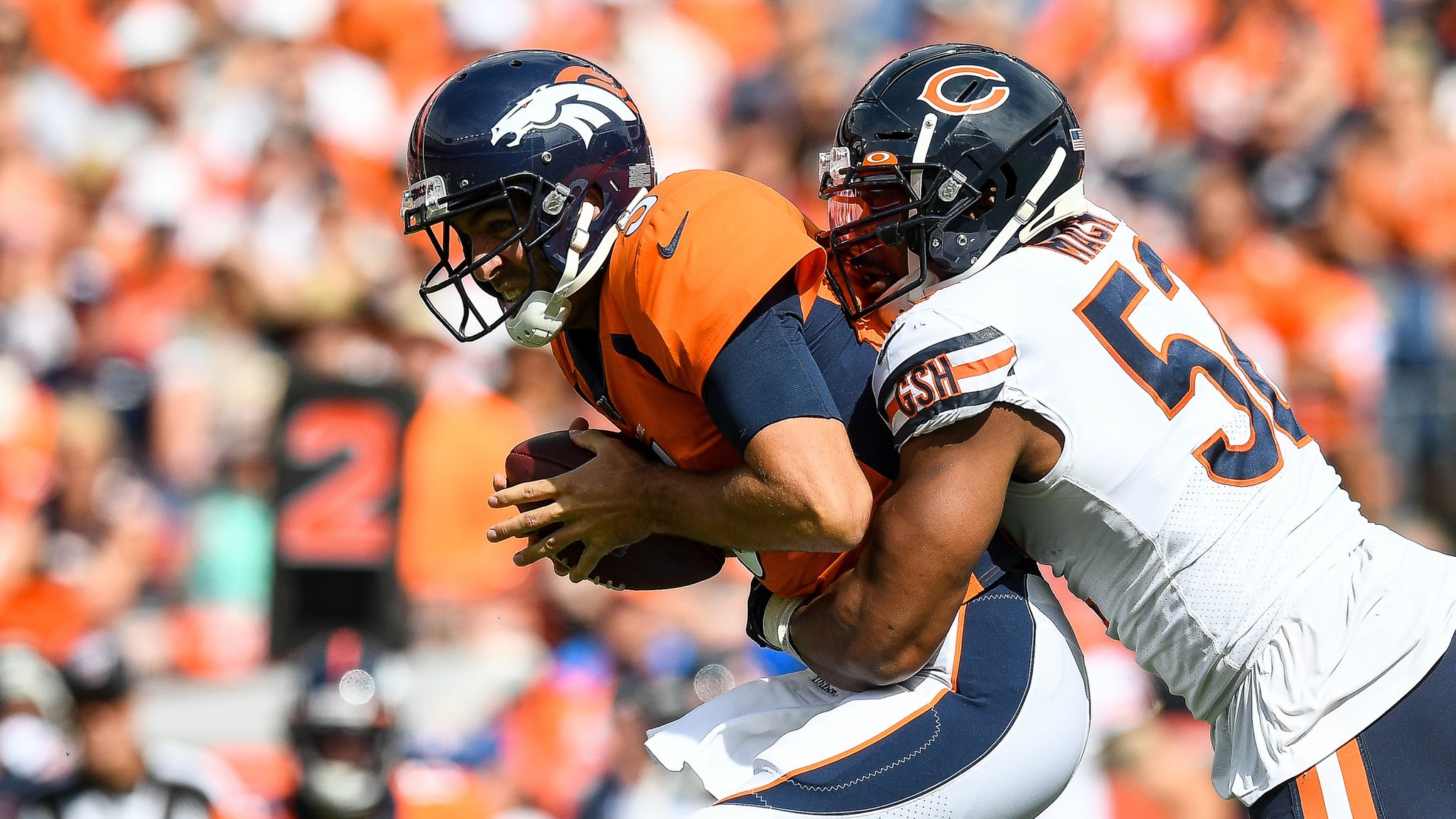 October 03, 2021: Chicago, Illinois, U.S. - Bears #52 Khalil Mack warms up  before the NFL Game