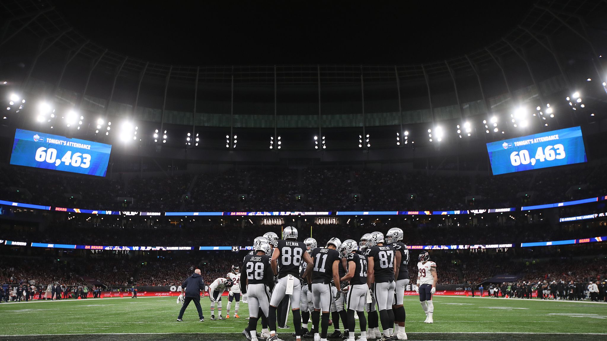 Tottenham Hotspur stadium is packed as the NFL release footage for Oakland  Raiders Chicago Bears