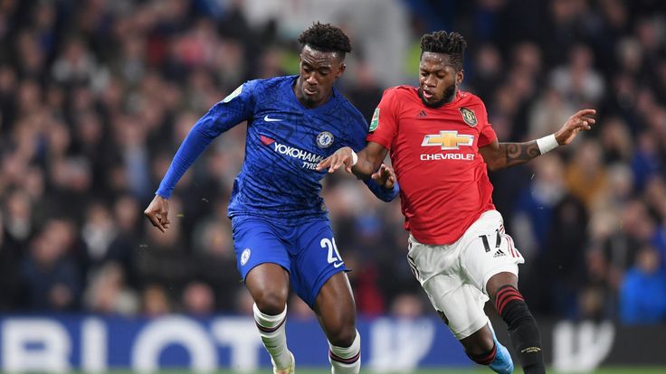 Callum Hudson-Odoi is challenged by Fred