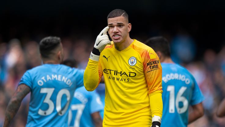 Ederson reacts during the 2-0 loss to Wolves 