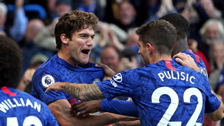 Marcos Alonso celebrates his match-winning goal against Newcastle