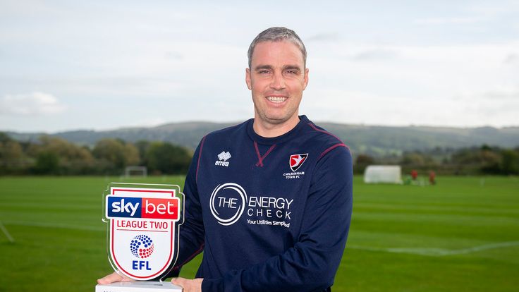 Michael Duff of Cheltenham Town wins the Sky Bet League Two Manager of the Month award - Mandatory by-line: Dougie Allward/JMP - 10/10/2019 - FOOTBALL -  - , England - Sky Bet Manager of the Month Award
