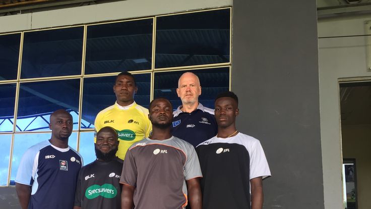 Phil Smith with a group of Nigerian match officials