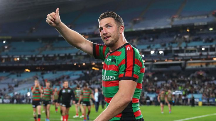 SYDNEY, AUSTRALIA - SEPTEMBER 05: Sam Burgess of the Rabbitohs thanks fans after winning the round 25 NRL match between the South Sydney Rabbitohs and the Sydney Roosters at ANZ Stadium on September 05, 2019 in Sydney, Australia. (Photo by Cameron Spencer/Getty Images)