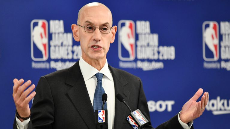 Adam Silver addresses the media in Tokyo