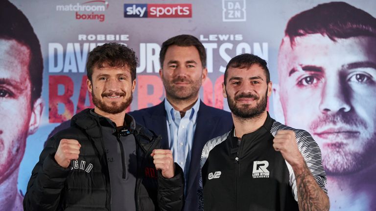 Robbie Davies Jr (left) and Lewis Ritson (right) pose with Eddie Hearn