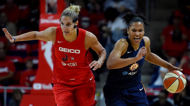 Alyssa Thomas evades Elena Delle Donne in Game 1 of the WNBA Finals