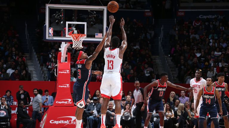 James Harden shoots over Bradley Beal