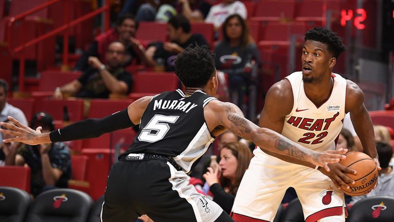 Jimmy Butler in action in his preseason debut for the Miami Heat