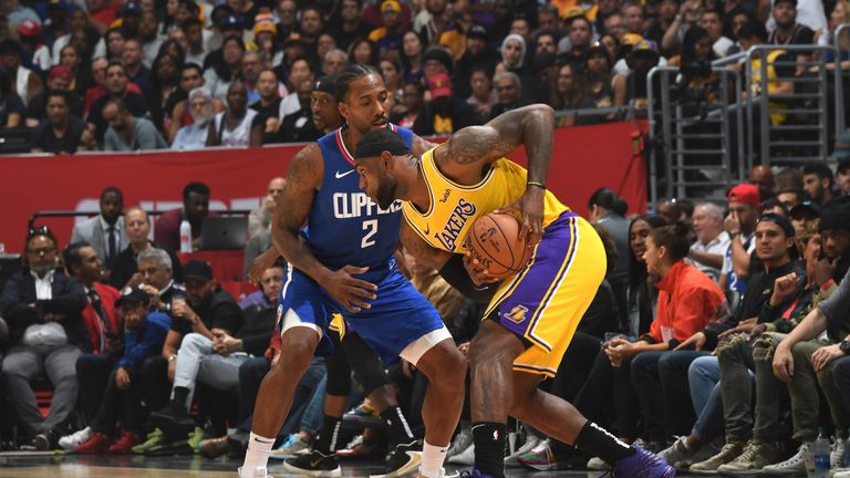 Kawhi Leonard guards LeBron James