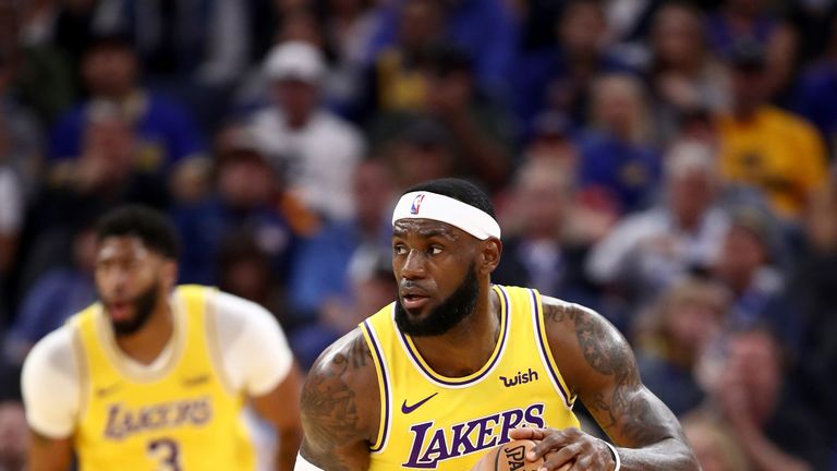 LeBron James dribbles upcourt against Golden State