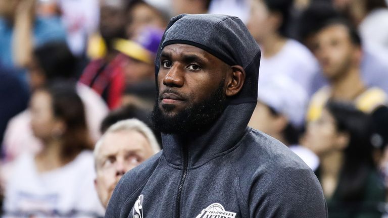 LeBron James pictured at the Lakers-Nets exhibition in Shenzhen, China