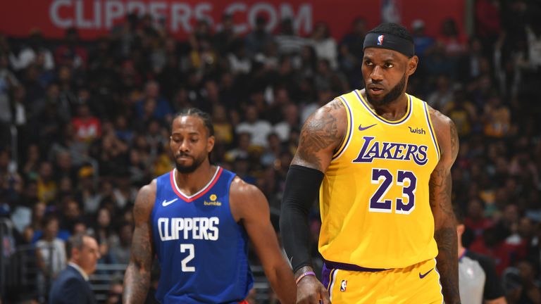 LeBron James in action for the Los Angeles Lakers in their season opener against the LA Clippers