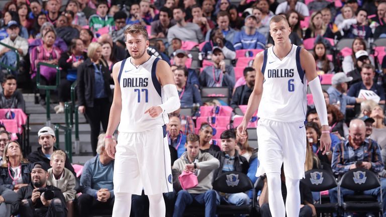 Luka Doncic and Kristaps Porzingis in preseason action for Dallas