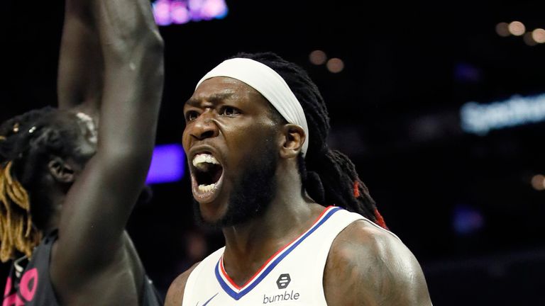 Montrezl Harrell celebrates a basket during the Clippers&#39; preseason win over Melbourne
