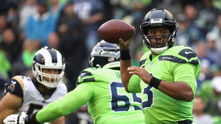 Russell Wilson throws a pass during Seattle's dramatic win
