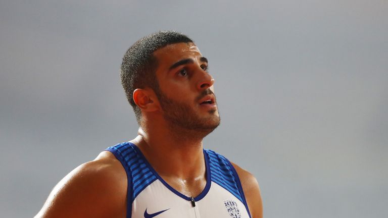 Adam Gemili of Great Britain reacts after the Men’s 200 Metres final during day five of 17th IAAF World Athletics Championships Doha 2019 at Khalifa International Stadium on October 01, 2019 in Doha, Qatar. 