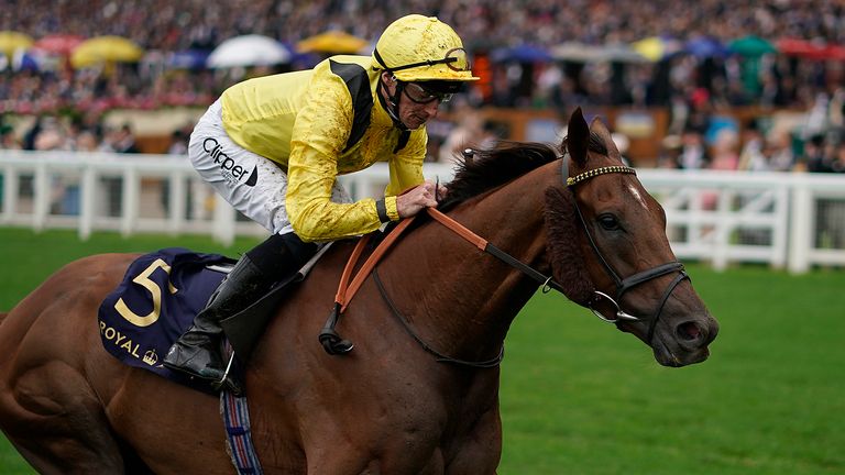 Daniel Tudhope riding Addeybb win The Wolferton Stakes on day one of Royal Ascot 