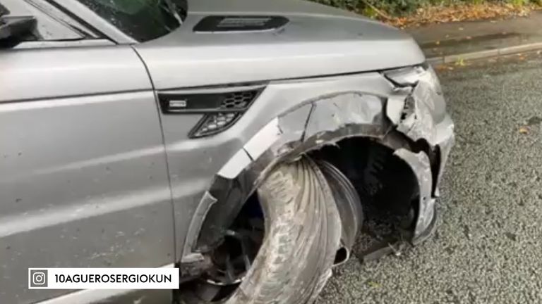 Sergio Aguero's car following a crash on Wednesday 16th October 2019