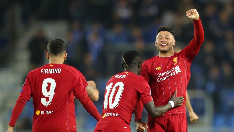  Alex Oxlade-Chamberlain celebrates scoring for Liverpool against Genk 