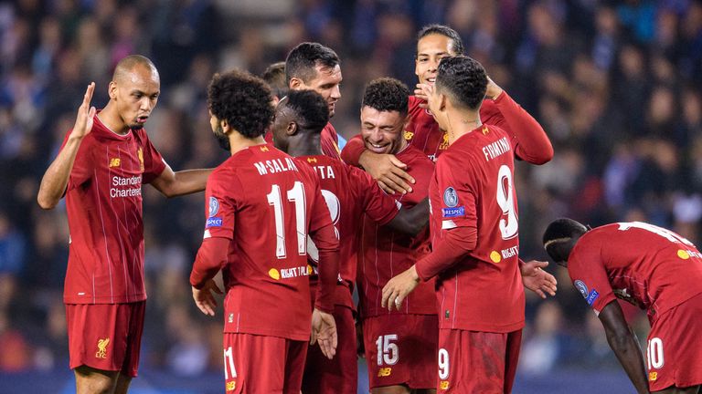 Alex Oxlade-Chamberlain celebrates scoring his second goal for Liverpool against Genk