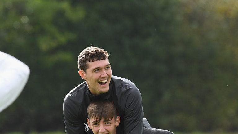 Andreas Christensen and Billy Gilmour appear in good spirits during training on the eve of Chelsea's UEFA Champions League match against Lille