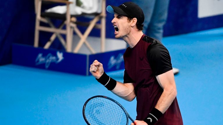 Andy Murray celebrates at the European Open