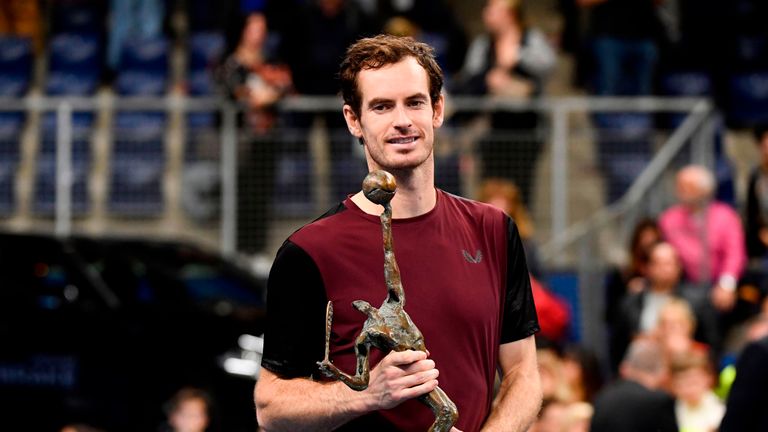 Andy Murray lifting the trophy at the European Open in Antwerp
