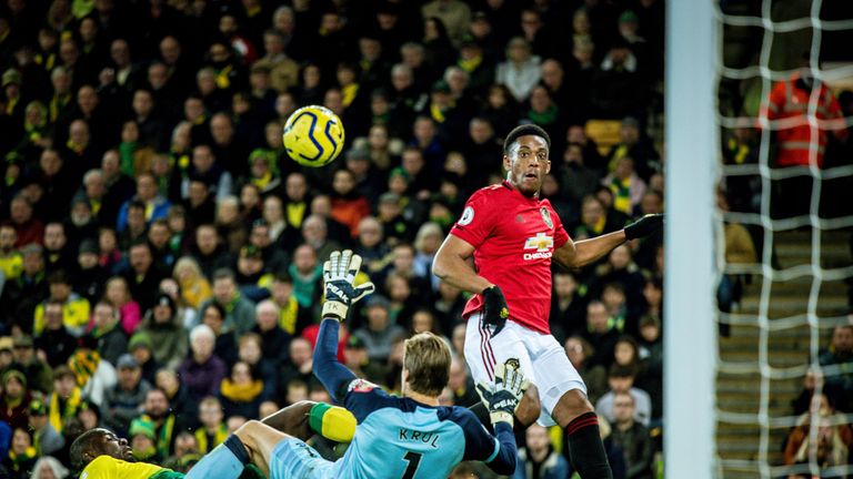 Anthony Martial scores for Manchester United against Norwich City