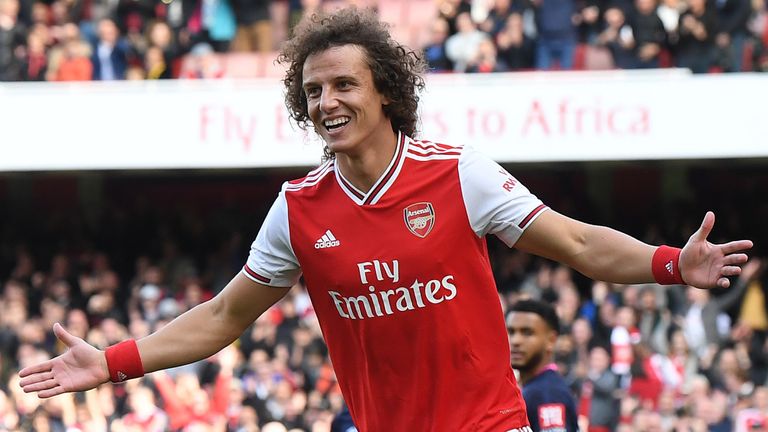 David Luiz celebrates the only goal of the game as Arsenal beat Bournemouth