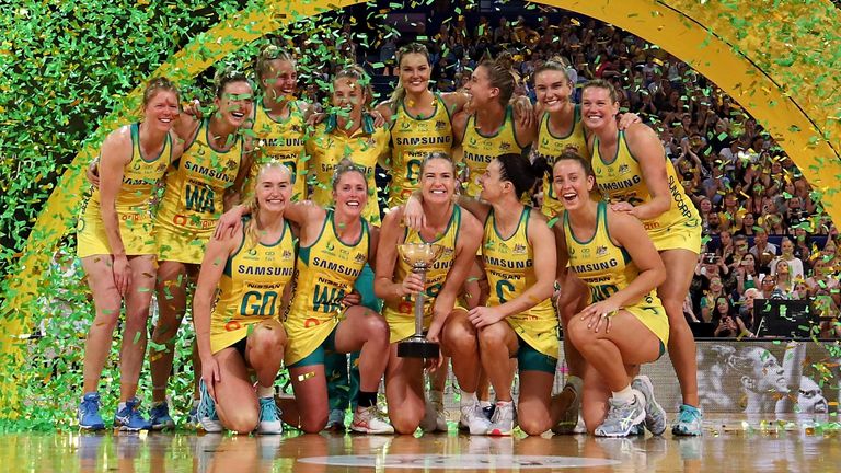 Australia celebrating their Constellation Cup series title