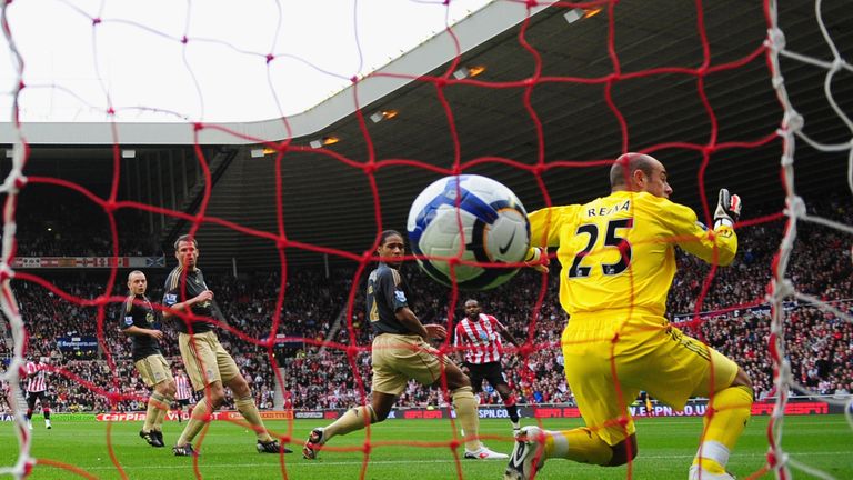 during the Barclays Premier League match between Sunderland and  Liverpool at the Stadium of Light on October 17, 2009 in Sunderland, England.