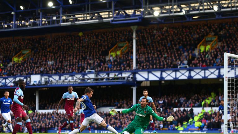 Bernard squeezes his shot away to put Everton in front after 17 minutes