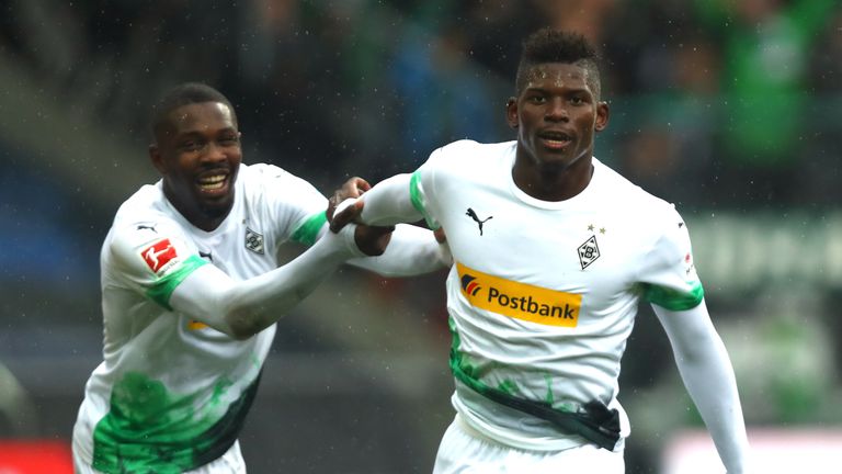 Breel Embolo celebrates after scoring Monchengladbach's fifth goal