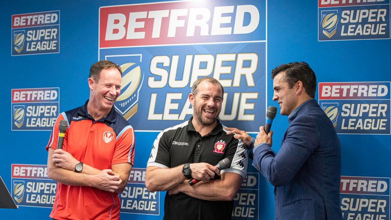 Picture by Paul Currie/SWpix.com - 22/05/2019 - Betfred Super League & Dacia Magic Weekend Preview - SL Europe Office, Fourways House, Manchester, England - St Helens coach Justin Holbrook and Salford coach Ian Watson