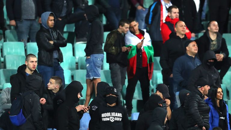 Bulgaria fans in crowd during game with England in Sofia